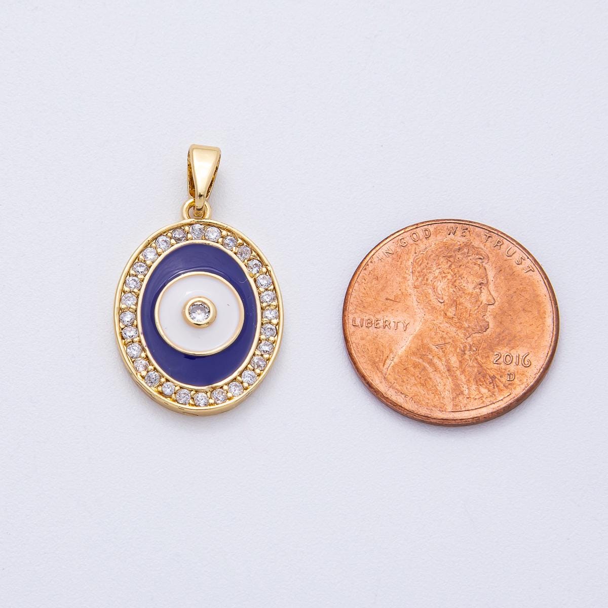 18K Gold Filled 20mm Evil Eye Micro Paved CZ Enamel Oval Pendant Protection Symbol DIY Jewelry Supply for Necklace | AF1217