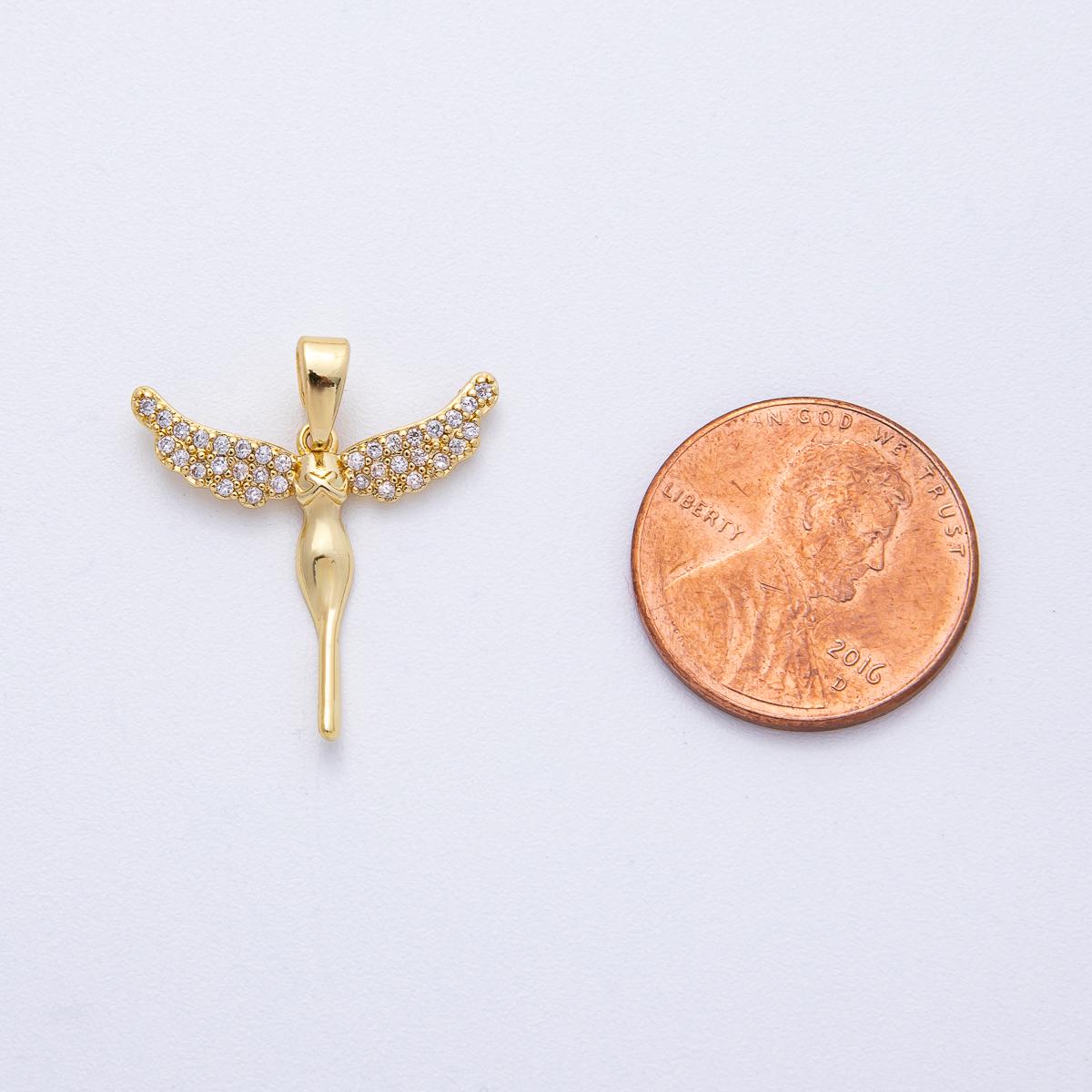18K Gold Filled 20.5mm Micro Paved CZ Woman Angel Pendant Spiritual Guardian Charm DIY Jewelry Making Supply for Necklace | AF1219