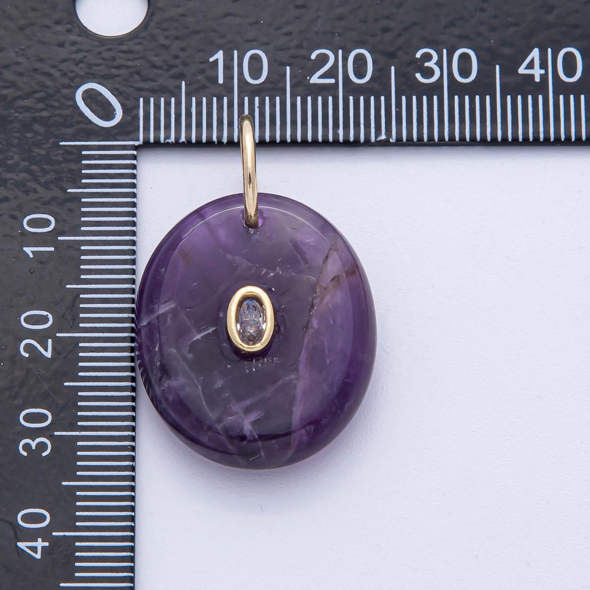 18k Gold Filled 26.8mm CZ Oval Embedded Natural Gemstone Charm Amethyst Opal & Rose Quartz DIY Jewelry Supply Finding for Necklace | AK058