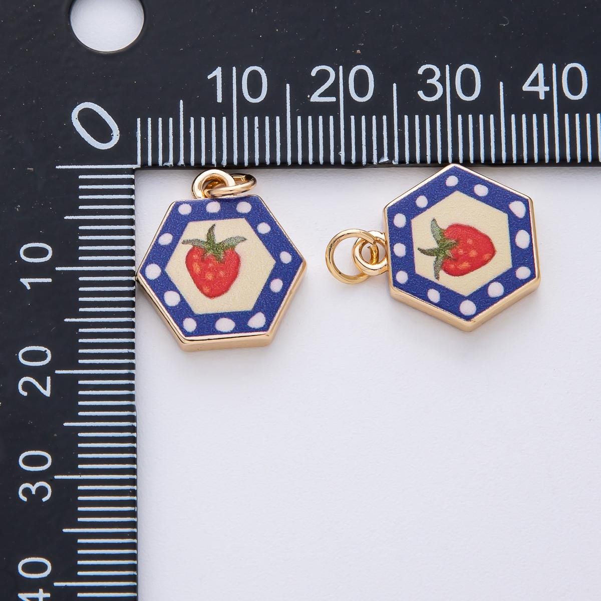 18k Gold Filled 17.4mm Strawberry Hexagon Charm Hand Painted Enamel Geometric Shape DIY Jewelry Supply Custom Necklace & Bracelet | AF1603