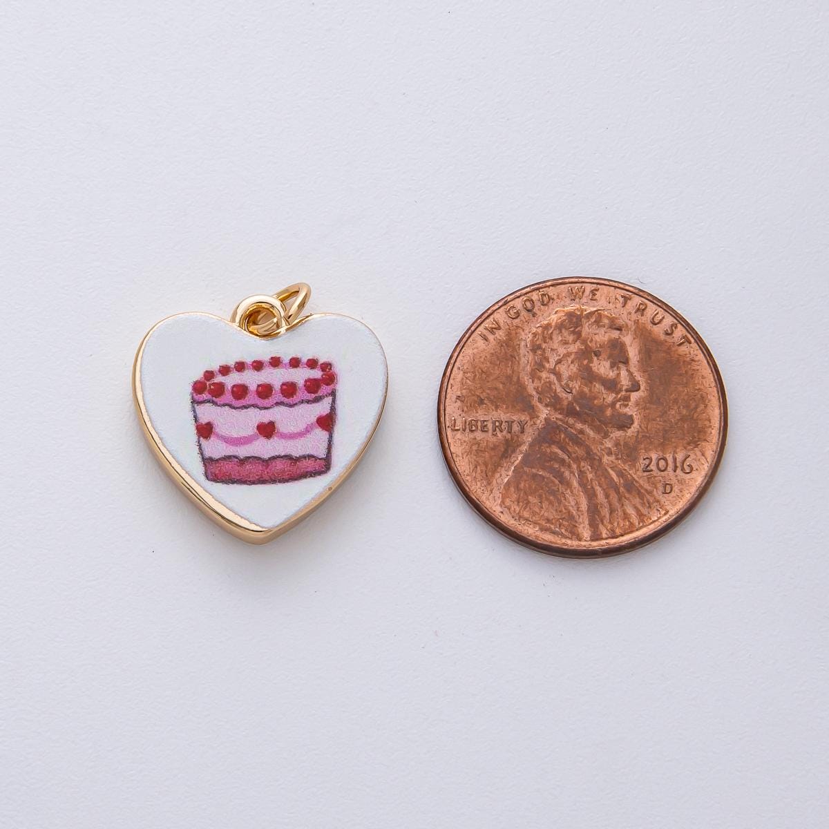18k Gold Filled 16.9mm Cake Charm Charm Hand Painted Enamel Heart Shape DIY Jewelry Supply Custom Necklace & Bracelet | AF1605