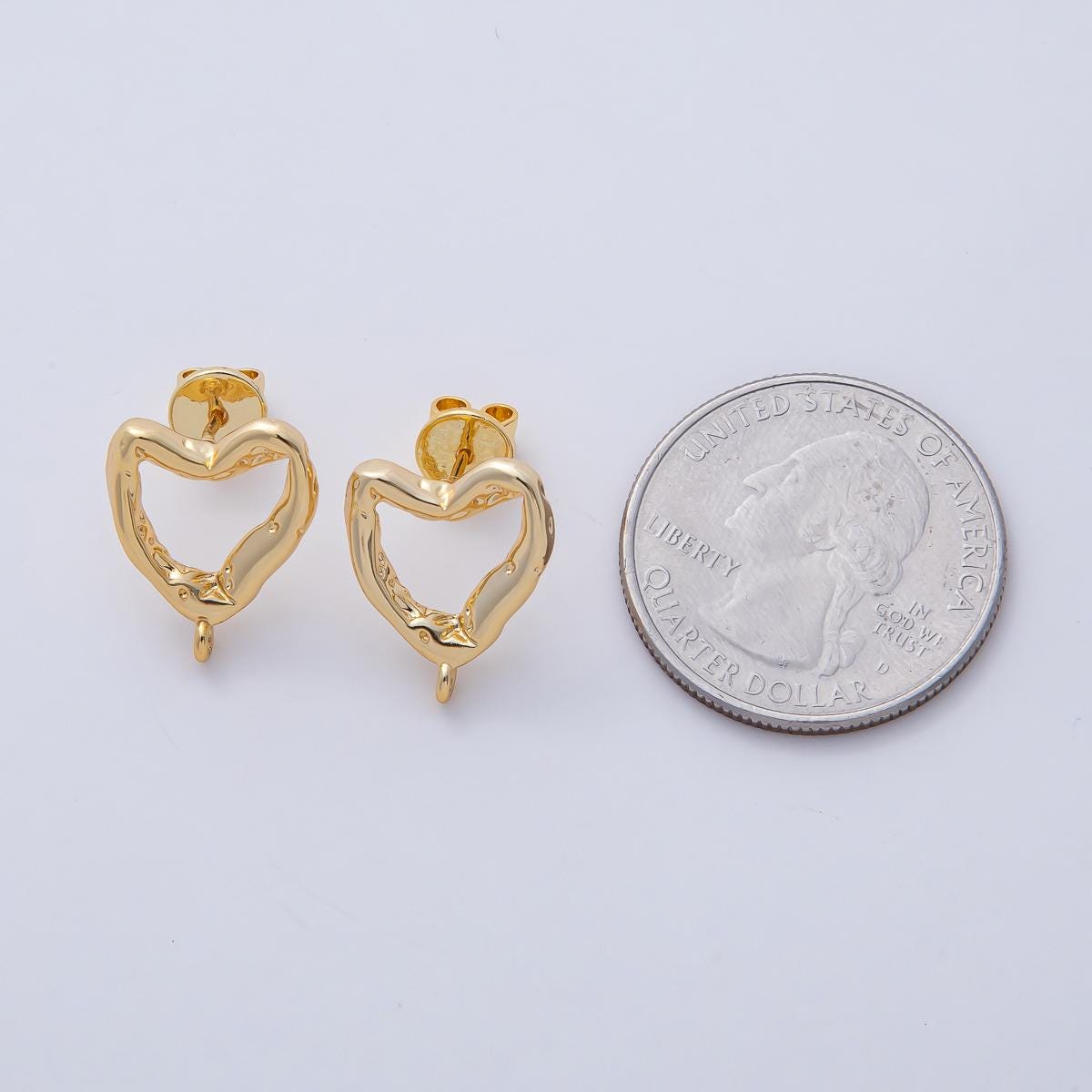 Mini 18K Gold Filled Molten Heart Stud Earrings with Closed Loop for Jewelry Making Earring Supply Z-1639