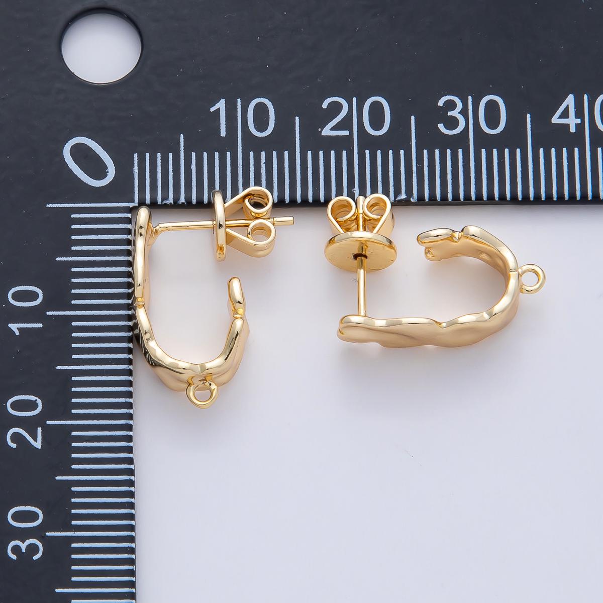 Mini 18K Gold Filled Molten C hoop Stud Earrings with Closed Loop for Jewelry Making Earring Supply Z-1640