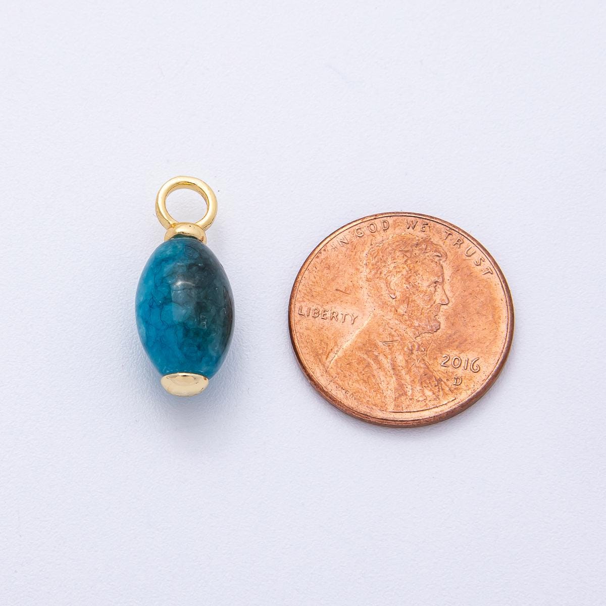 18K Gold Filled 19.7mm Blue Calcite Gemstone Drop Charm Ocean Inspired DIY Jewelry Supply Finding for Custom Necklace | AK143