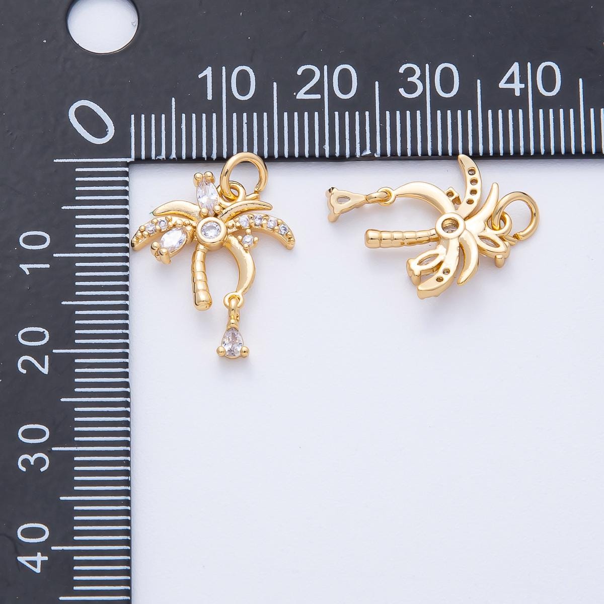 18k gold filled Dainty palm Tree charm with Micro Paved CZ 19.1mm Beach Jewelry DIY supply for custom necklace bracelet | AK-160