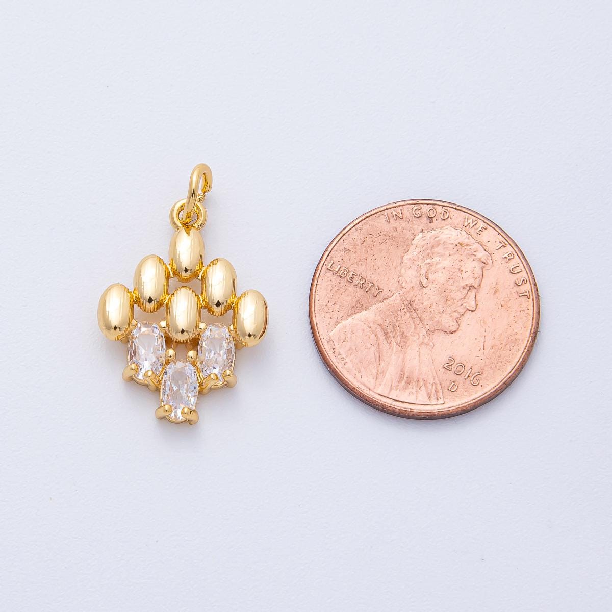 18k gold filled Oval cluster charm 19.3mm geometric pendant with CZ crystals trio banded DIY Jewelry Supply for custom Necklace | AK-162