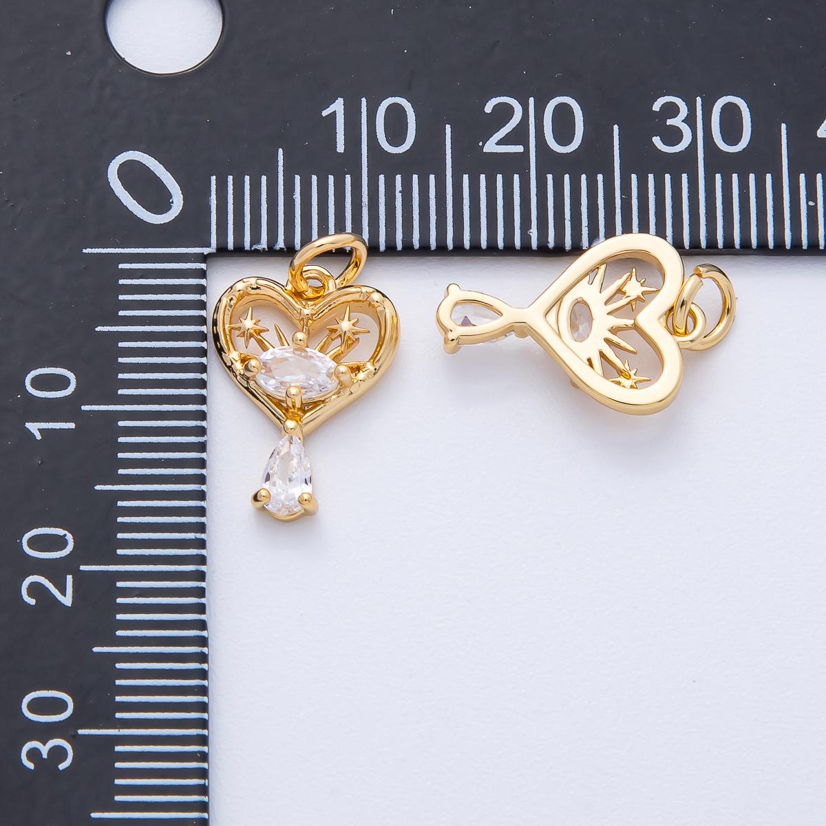 15.8mm Gold heart sunburst teardrop charm 18k Gold filled Celestial CZ Dangle Pendant DIY Jewelry Supply for custom Necklace | AK168