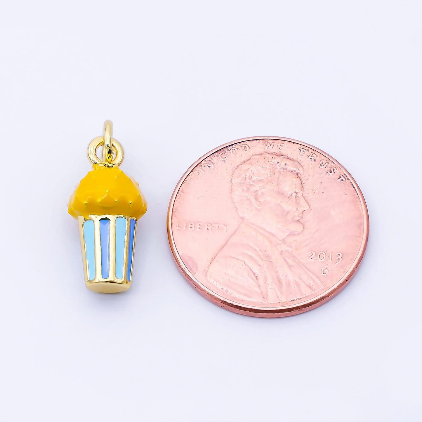 Enamel Popcorn Charm 15mm 24K Gold Filled Popcorn Pendant Kawaii Movie Snack Charm DIY Jewelry Making Supply Movie Night Gift Idea | C942