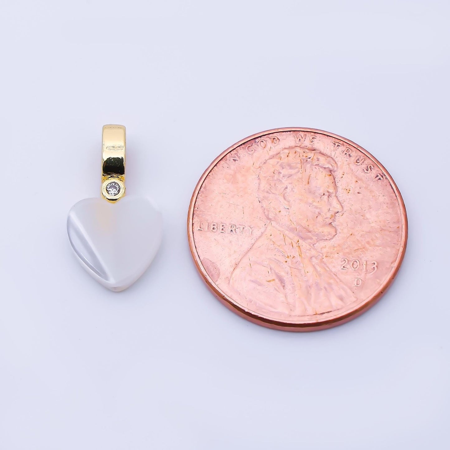 24K Gold Filled 15mm Heart Shell Pearl Clear CZ Bail Pendant White Heart DIY Jewelry Making Supply for Custom Necklace or Bracelet | P1952