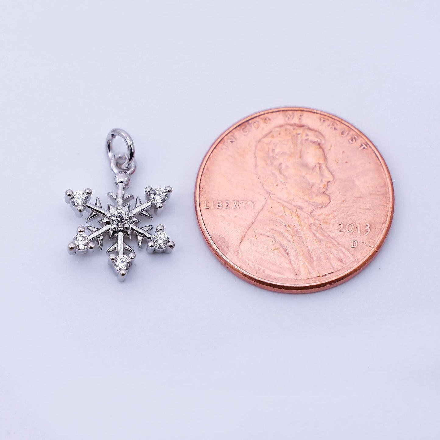 Rhodium Plated 13.4mm Micro Paved CZ Snowflake Charm Holiday Season Gift DIY Jewelry Supply Findings for Custom Necklace or Bracelet | E093