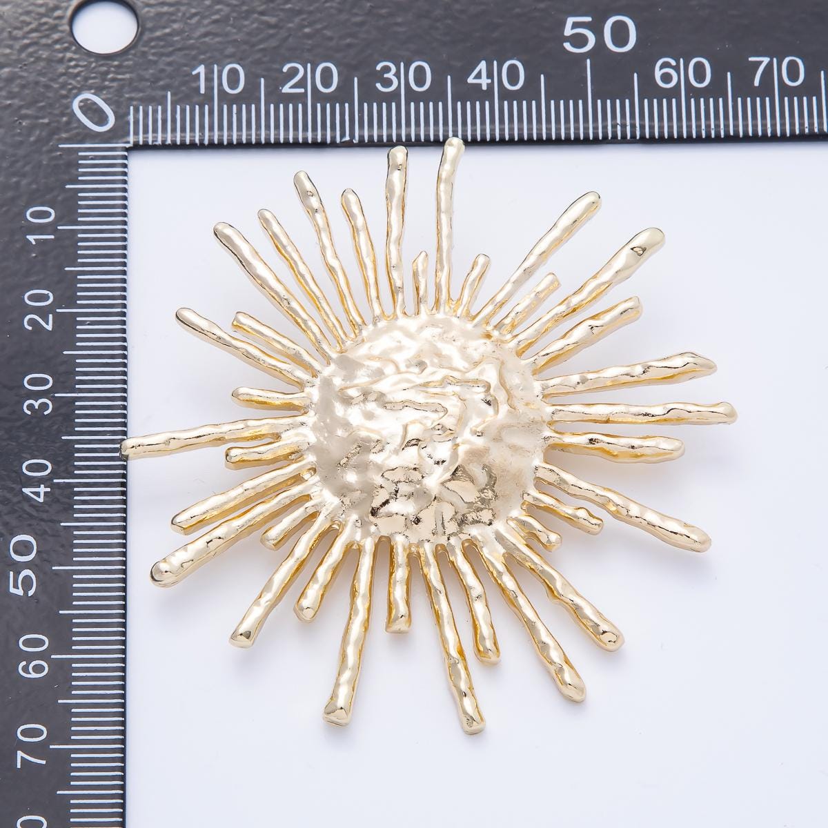 Gold 63.8mm Hammered Celestial Sun Pin Brooch Textured Boho Sun Rays Jewelry Accessory for Coats Bags Scarves | BH-032