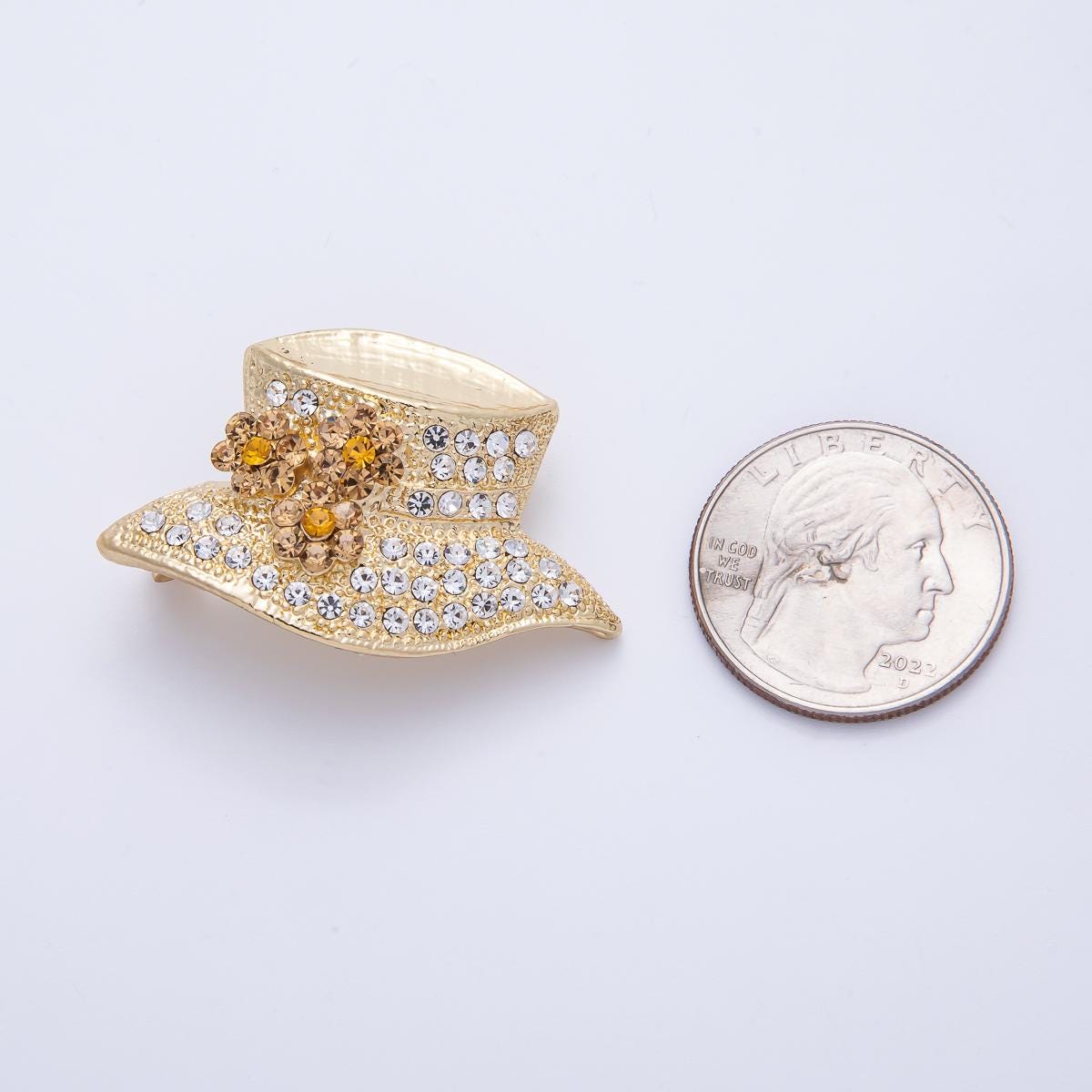 Gold 40mm Clear Rhinestone CZ Hat Brooch Accessories | BH-073