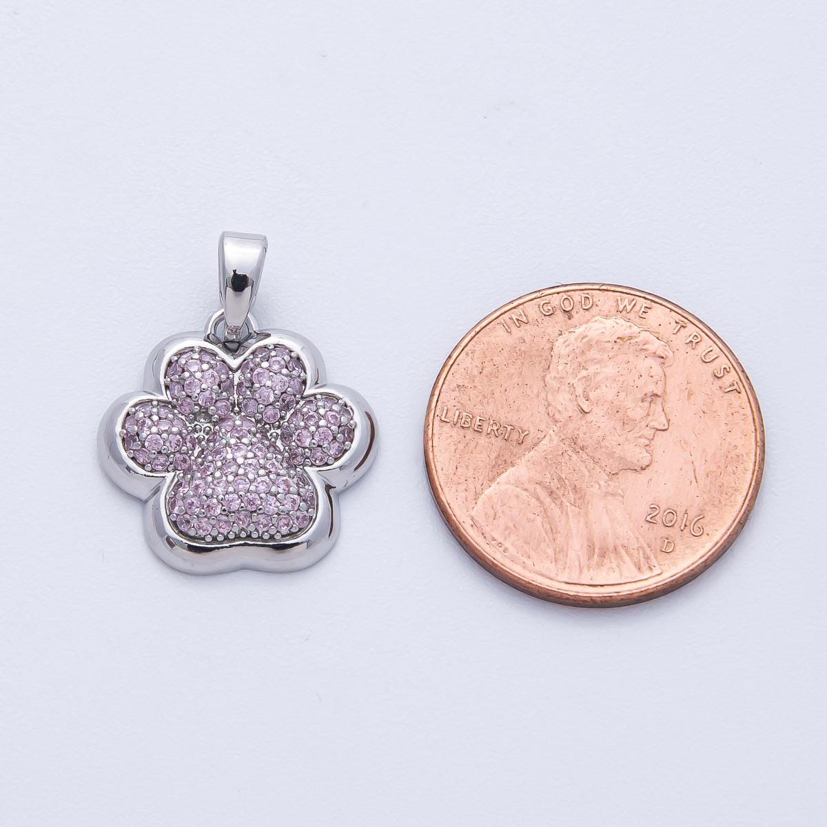 Mini Pink CZ Silver pets charm paw print dog puppy lover charm for bracelet necklace earring component | H-048