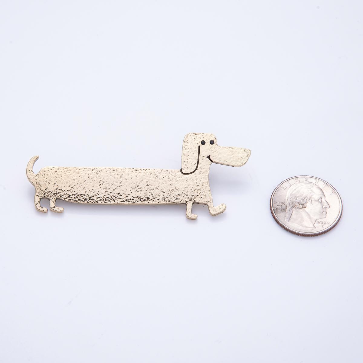 Gold 75mm Hammered Wiener Dog Pet Animal Pin Brooch Adorable Sausage Puppy for Coats Bags Scarves Jewelry Accessory | BH-060