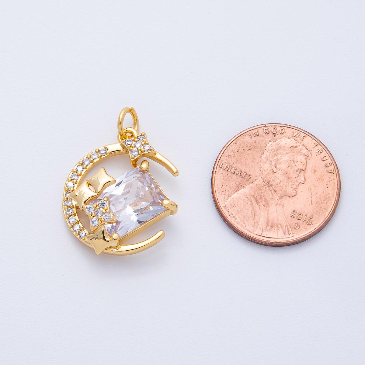 18K Gold Filled CZ Crescent Moon Charm WITH stars 20mm Dainty celestial Charm for Bracelet necklace Minimalist Jewelry supply | AK-155