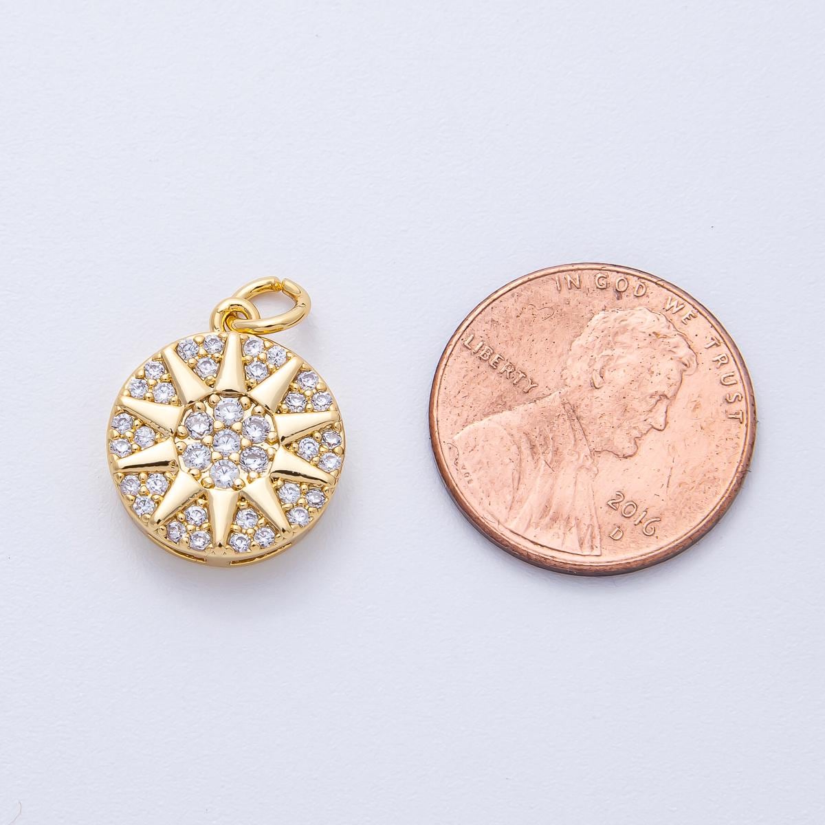 18k gold filled gold starburst dic charm Micro Paved cz shiny Pendant DIY Jewelry Supply for custom Necklace & Bracelet | AK-159
