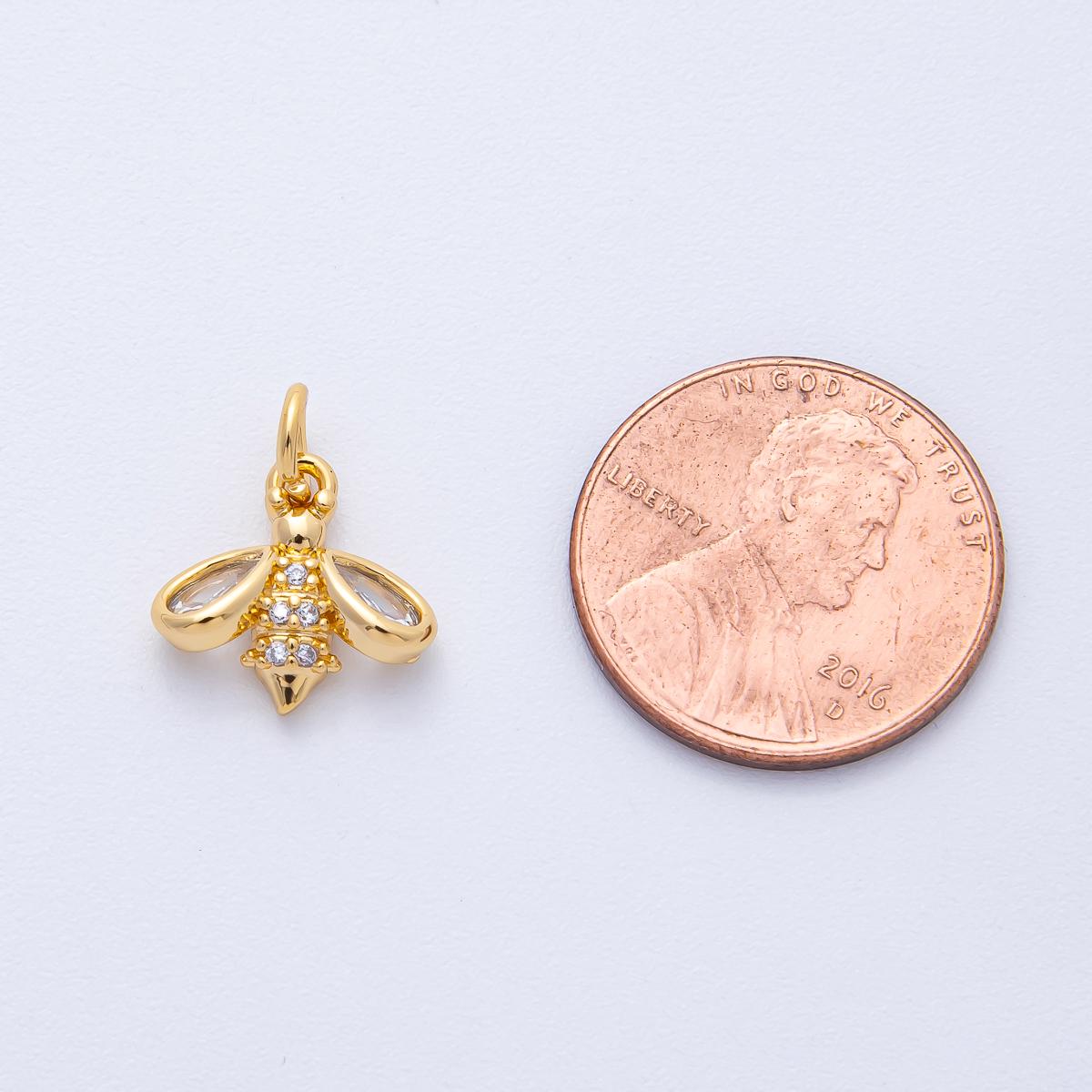 18k Gold Filled 12.2mm Bumble Bee Charm with Micro Paved CZ Honey Insect Pendant DIY Jewelry Supply for custom necklace bracelet | AK-165