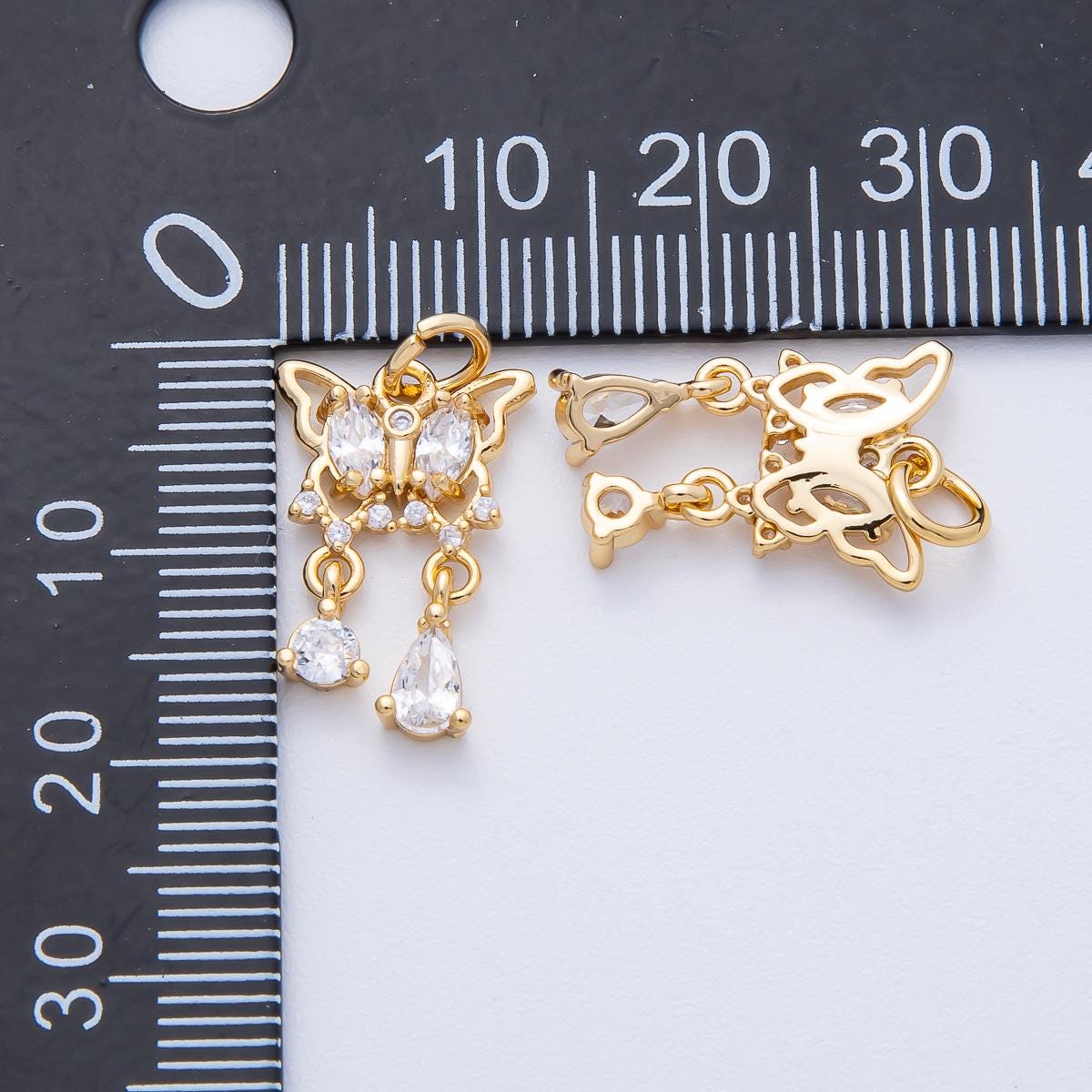 18k Gold Filled dainty butterfly charm 17.7mm with Marquise Teardrop CZ crystals DIY Jewelry Supply for custom Necklace | AK-166