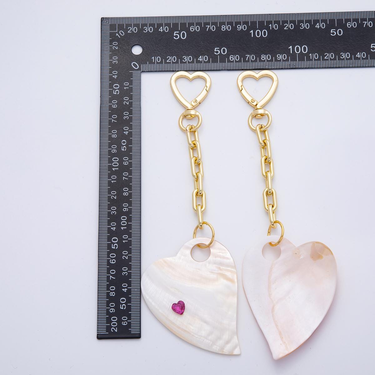 Iridescent Mother of Pearl Heart Bag Charm, Gold Heart Clasp Keychain with Large Shell Pendant, Aesthetic Purse Accessory | WB-00289