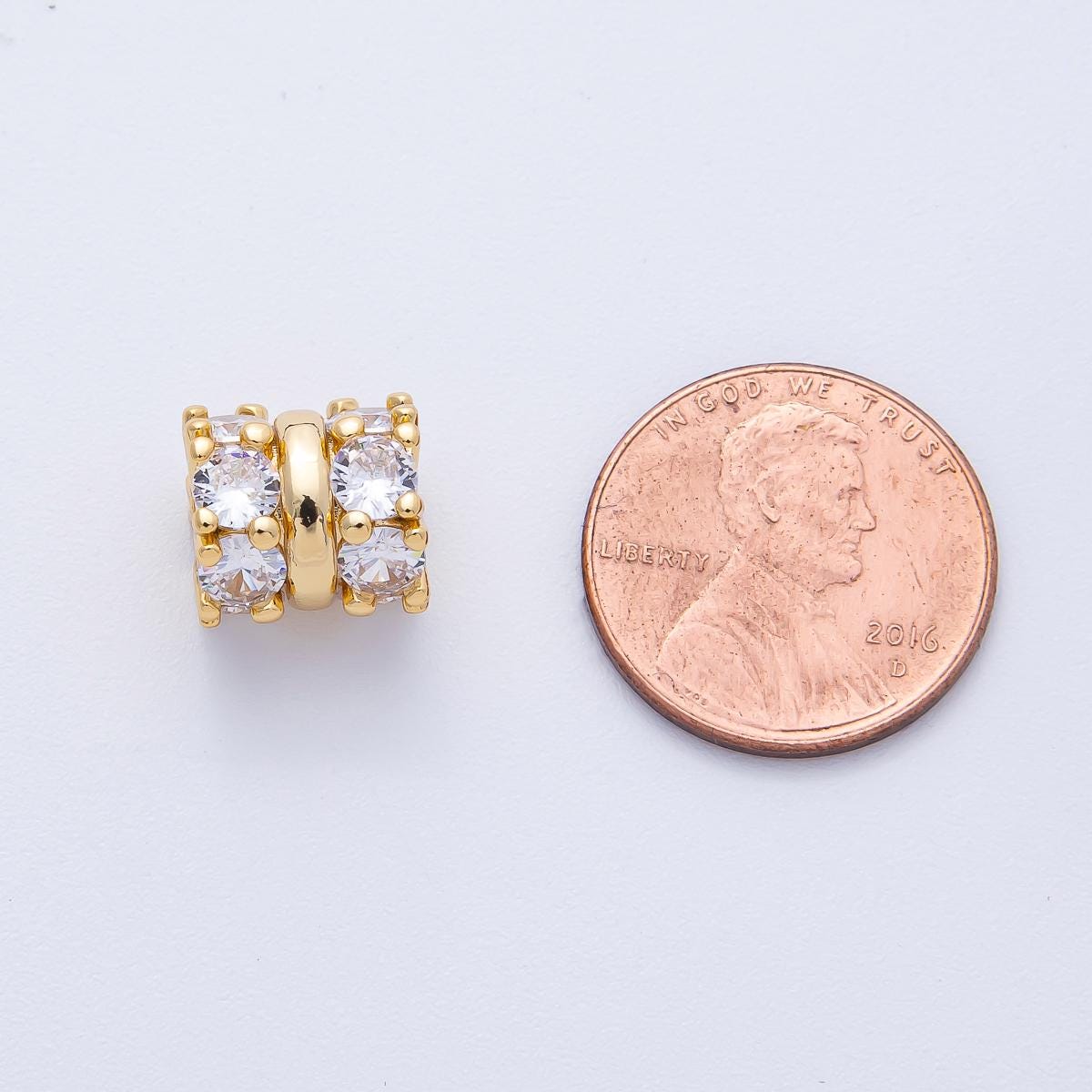 18K Gold Filled 10.6mm Clear CZ Micro Paved Double Tube Spacer Bead Charm for DIY Jewelry Making Finding Necklace Bracelet | B699