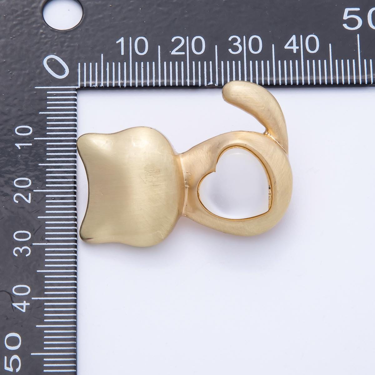 Matte Gold Cat Brooch Pin with White Heart Cutout Unique Cat Lover Accessory gift Statement piece for Coats Bags Scarves | BH-038