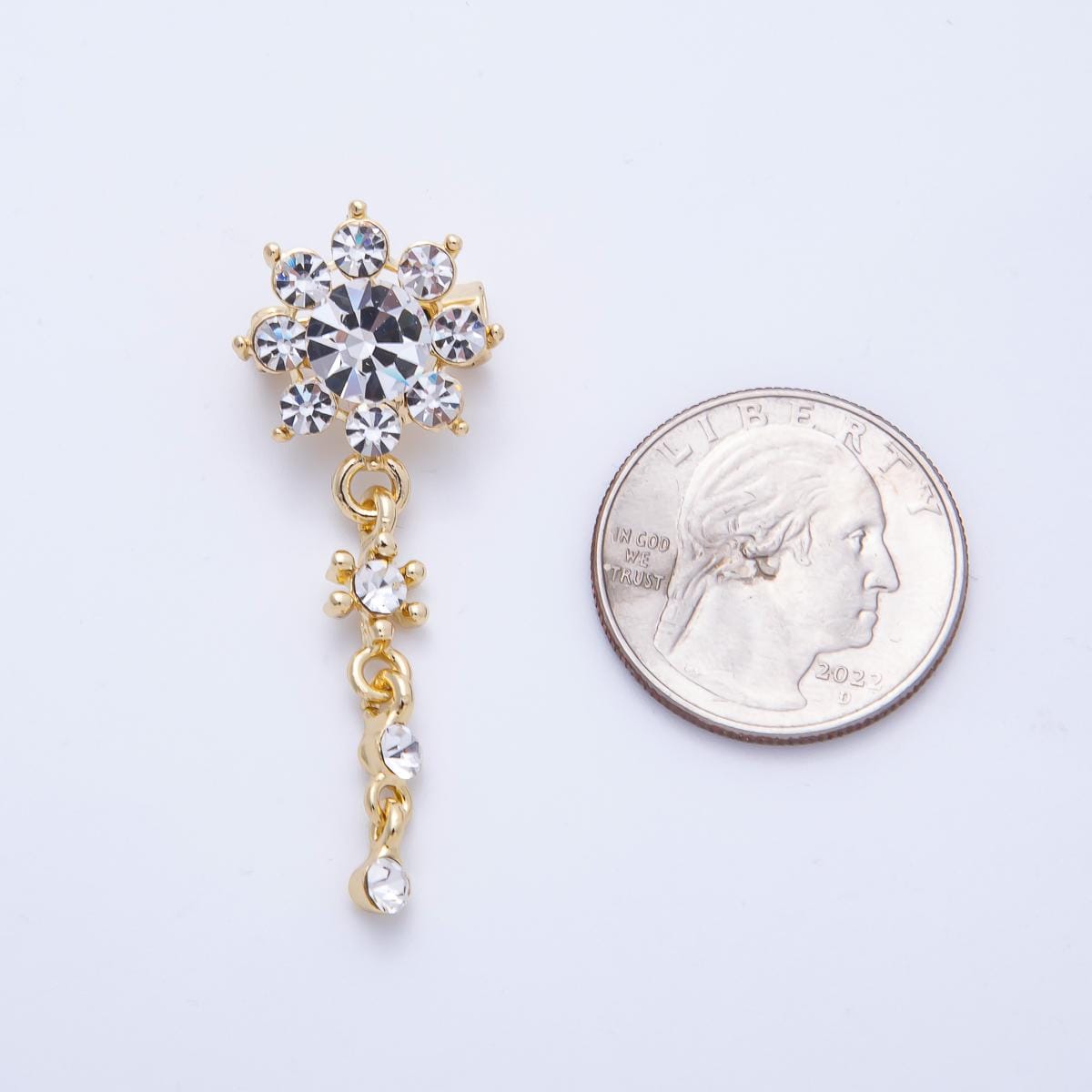 Gold 47.5mm Light Rhinestone Round Drop Pin Crystal Flower Dangle Brooch Elegant Bridal Jewelry Gift for Her | BH-057