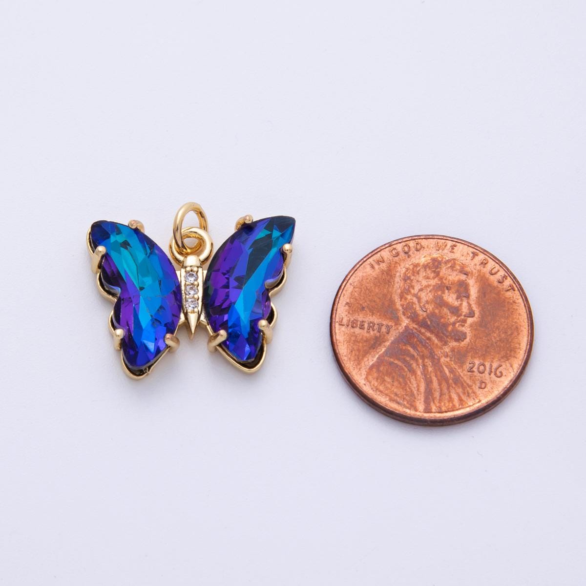 14k gold filled 19.4mm Blue Wing Butterfly Micro Pave CZ Mariposa Pendant Charm DIY Jewelry Supply for custom Necklace | E848