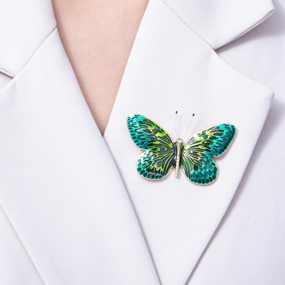 Gold 55mm Green Gradient Butterfly Insect Pin Brooch Vibrant Moth Accessory Gift for Her for Coats Bags and Scarves | BH-070