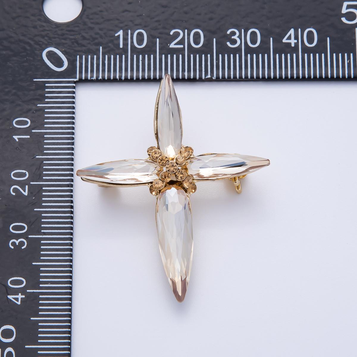 Gold 39mm Marquise Rhinestone Tied Cross Pin Brooch Statement Christian Gift Large Faith Accessory for Coats Bags and Scarves | BH-056