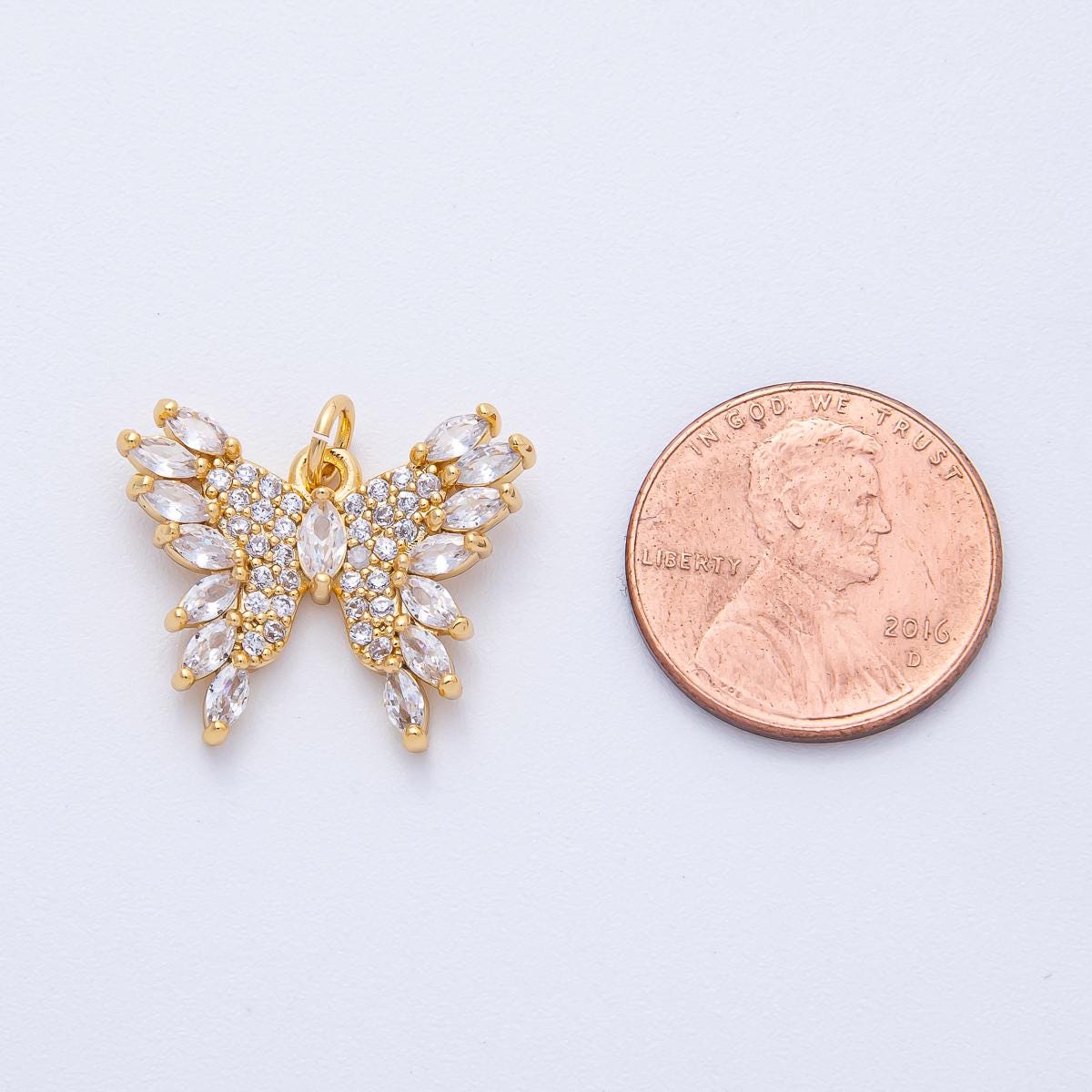 18K Gold Filled 21mm Marquise Micro Paved CZ Butterfly Mariposa Animal Charm Dainty Monarch DIY Jewelry Supply for custom Necklace | AK182