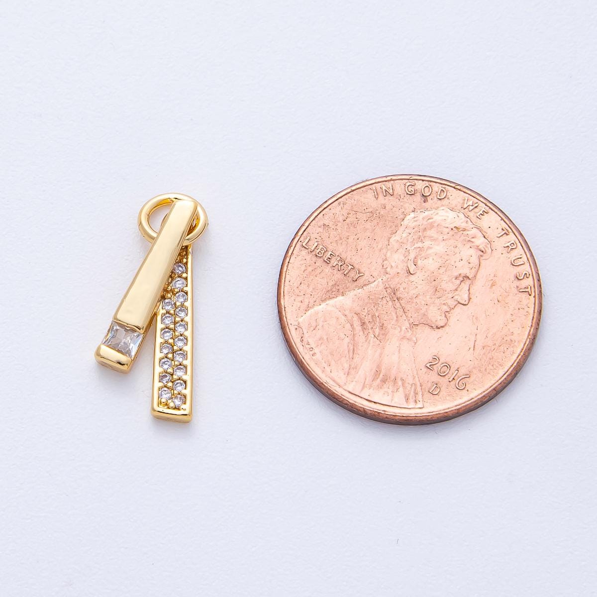 18K Gold Filled 16mm Clear Micro Paved CZ Zipper Pull Ribbon Tie Bar Minimalist Charm Dainty Geometric Gift DIY Jewelry Supply | AK183