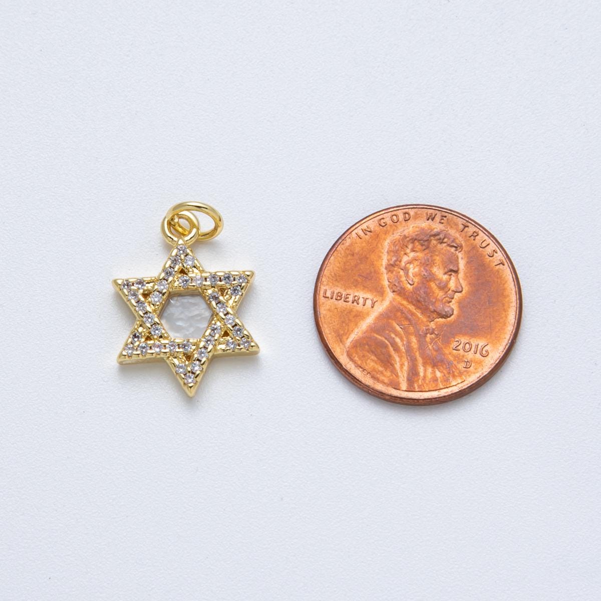 14K Gold Filled 18mm Star of David Shell Pearl Micro Paved CZ Religious Charm Religious Jewelry Hanukkah Gift DIY Supply | Charms-00018