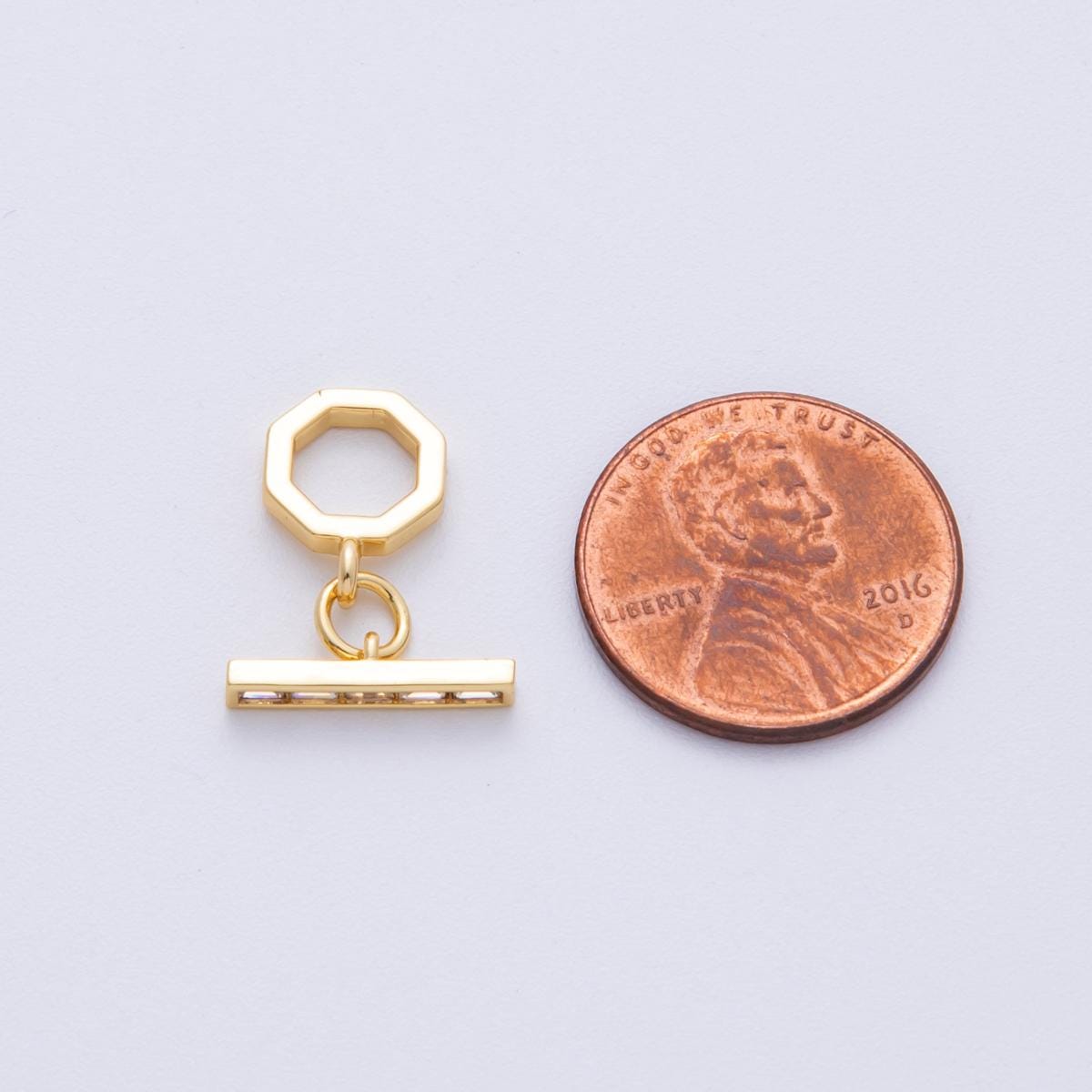18K Gold Filled 12mm Baguette CZ Hexagon Toggle Clasps Closure in Gold & Silver Geometric DIY Jewelry Making Supply | FINDINGS-00001