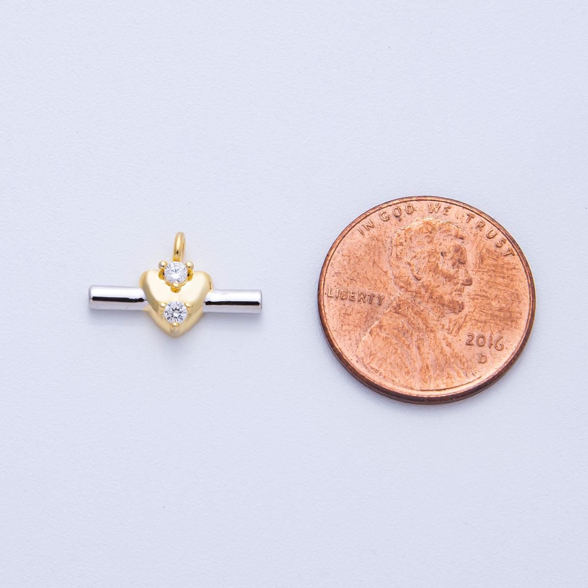 14K Gold Filled 15.5mm CZ Heart Bar Mini Mixed Metal Charm DIY Jewelry Supply Finding for custom necklace and bracelet | Charms-00043
