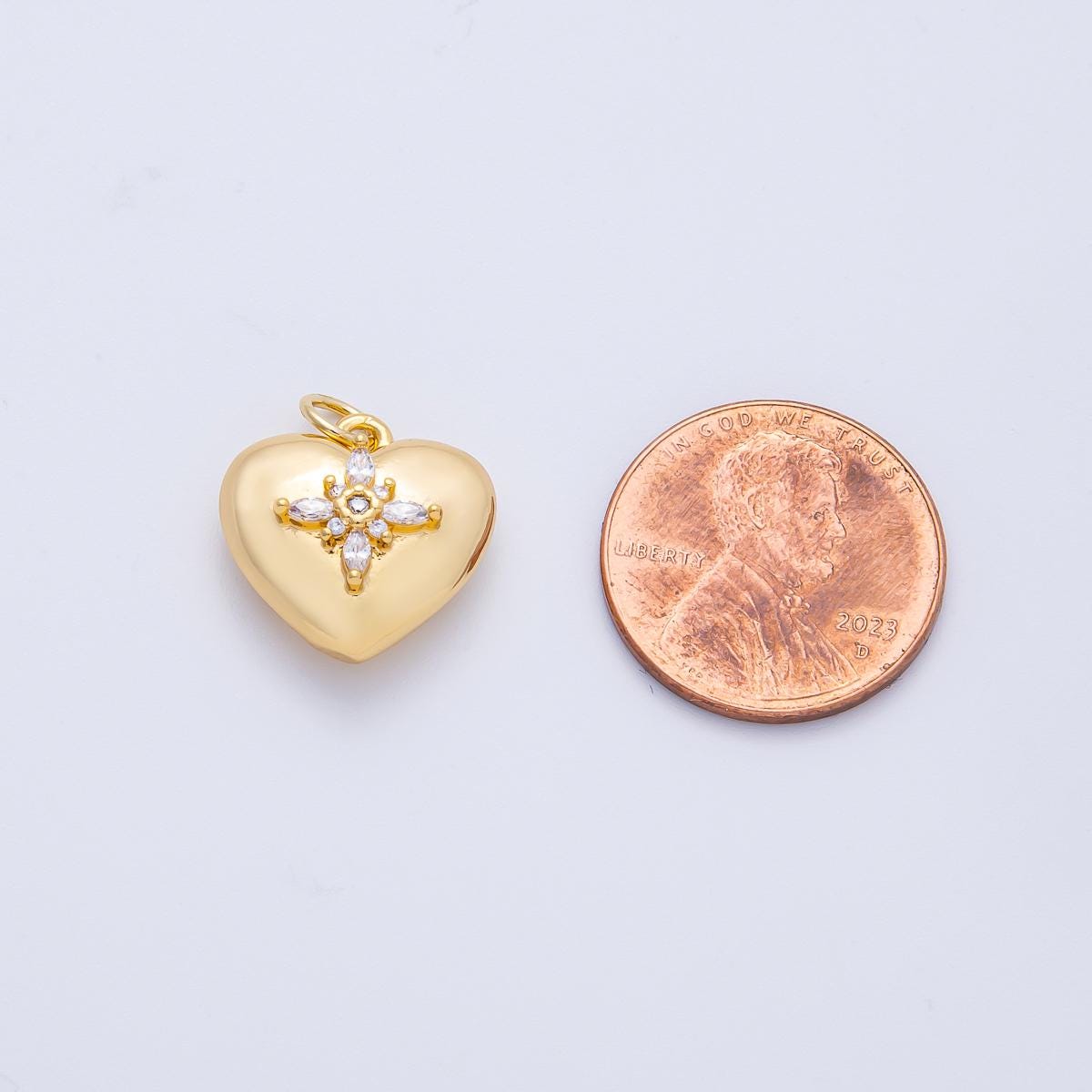 18K Gold Filled 15mm Clear CZ Religious Cross Heart 3D Multidimensional Charm Starburst Motif Love Pendant DIY Jewelry Supply | Charms-00052