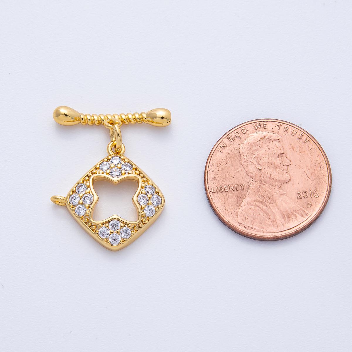 18K Gold Filled 22.3mm Micro Paved CZ Flower Toggle Clasps Findings DIY Jewelry Supply for custom necklace and bracelet | Findings-00015