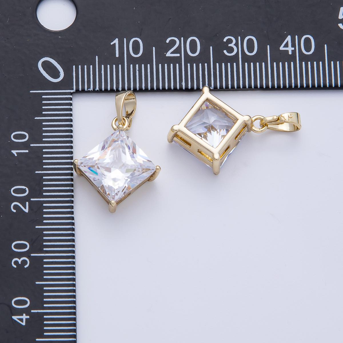 14K Gold Filled 13mm Clear CZ Rhombus Bezel Small Charm Solitaire Pendant | Pendants-100108