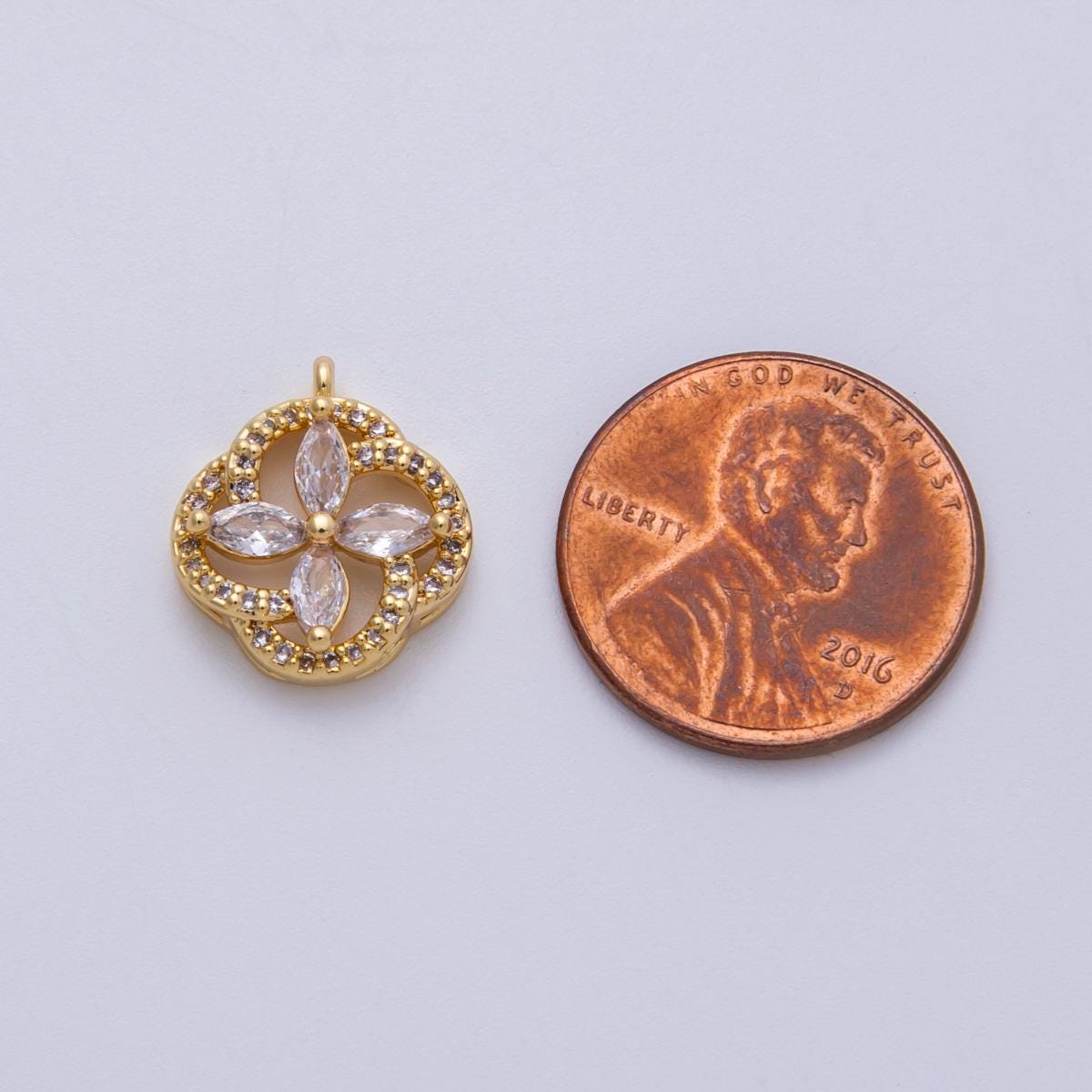14K Gold Filled 15.3mm Clear Micro Paved CZ Marquise Flower Open Charm Sparkling Floral Pendant for DIY Jewelry Making | Charms-00045