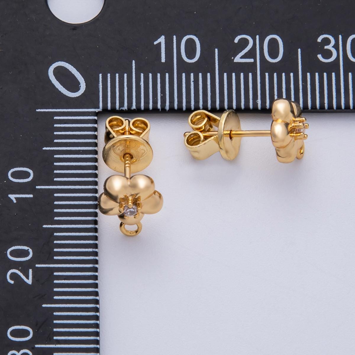 Gold Flower Earring Posts with Loop, 18K Gold Filled Stud Earring Supply with Closed Link DIY Dangle Earring Making Supplies Findings-00031