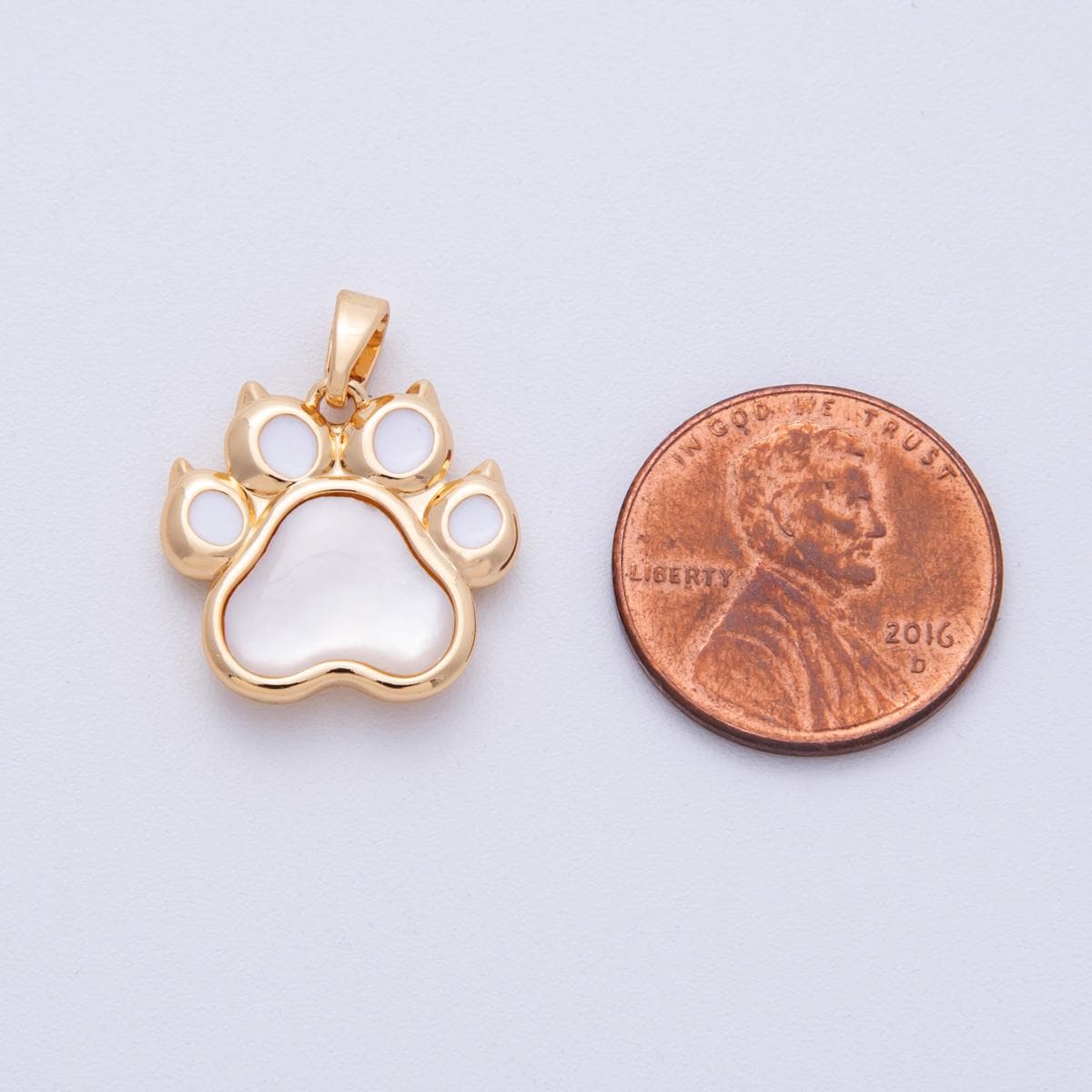 18K Gold Filled 17mm Shell Pearl Pet Paw Print Pendant Cat lover sharp nails charm DIY supply for custom necklace & bracelet | Charms-00096