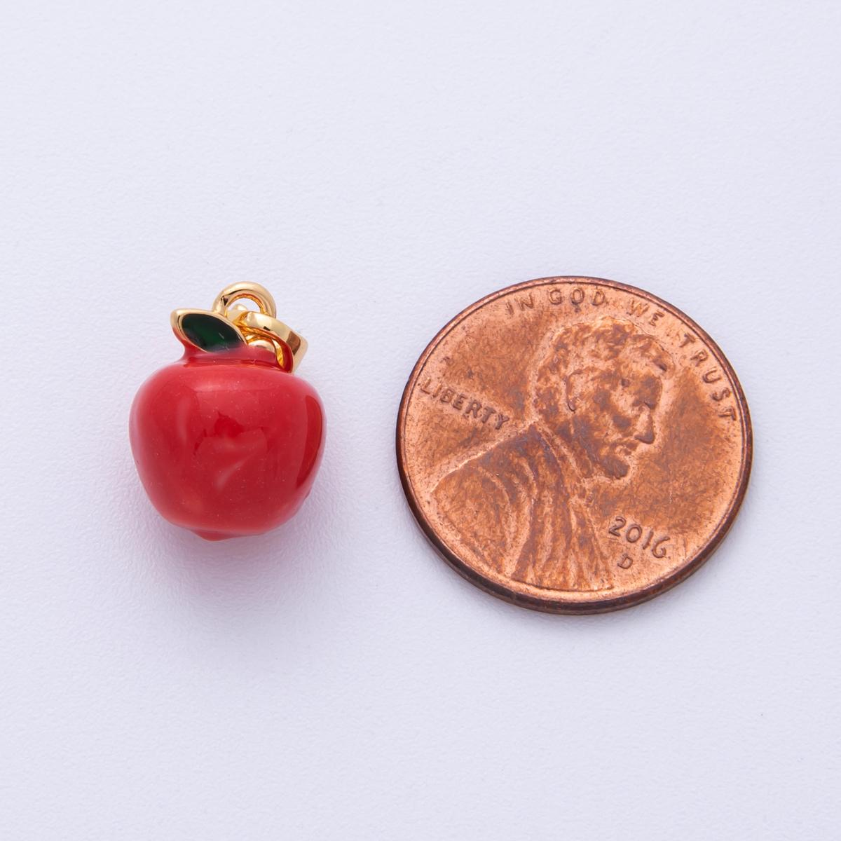 18K Gold Filled 13.5mm Red Apple Fruit 3D Multidimensional Pendant Minimalist Food Charm Teacher Gift DIY Jewelry Supply | Charms-00115