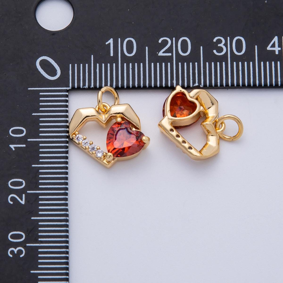 18k gold filled mini open heart minimalist charm with Red CZ Stone | Charms-00116