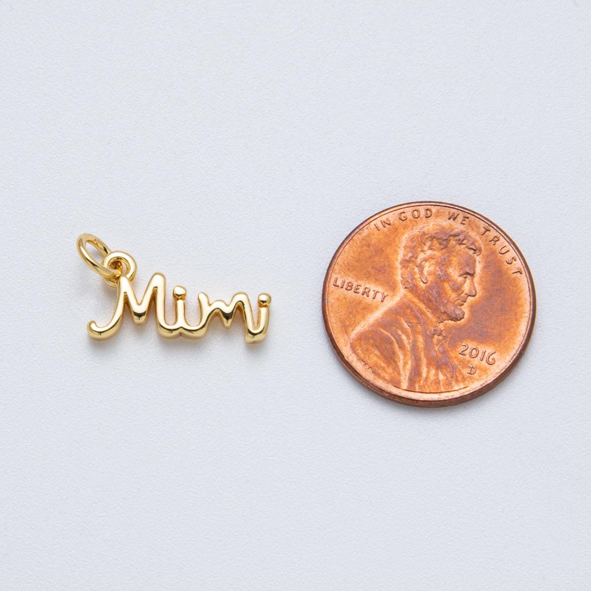 14K Gold Filled 16mm Personalized Grandma "Mimi" Minimalist Script Name Charm DIY Jewelry Making Supply for custom necklace | Charms-00030