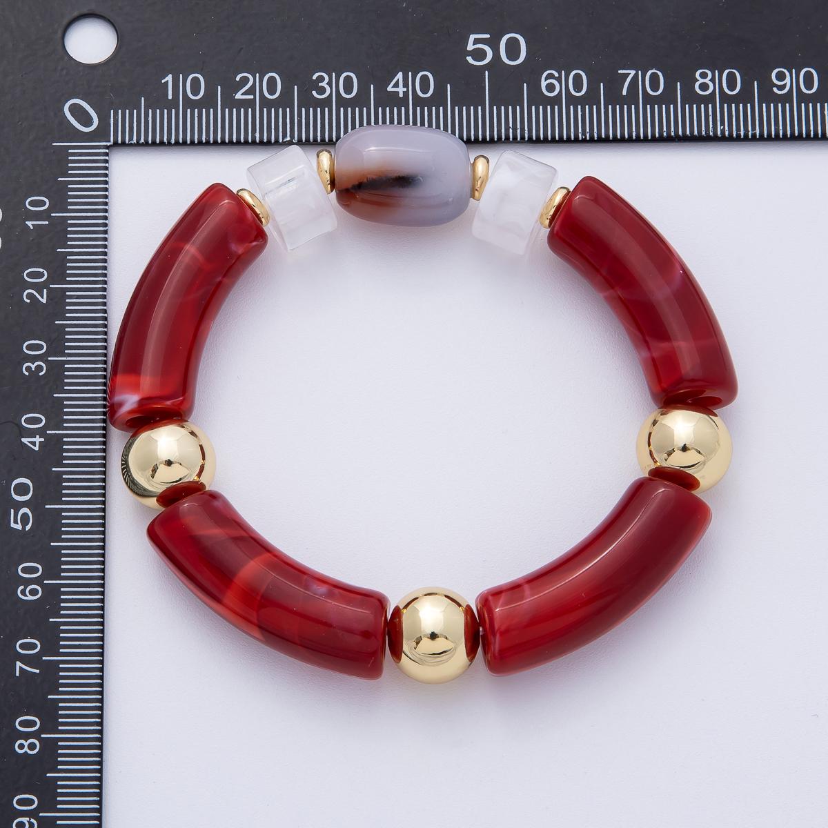 Chunky Resin Red Beaded Necklace 18K gold filled Stretch bracelet for Stackable Jewelry WA-4137