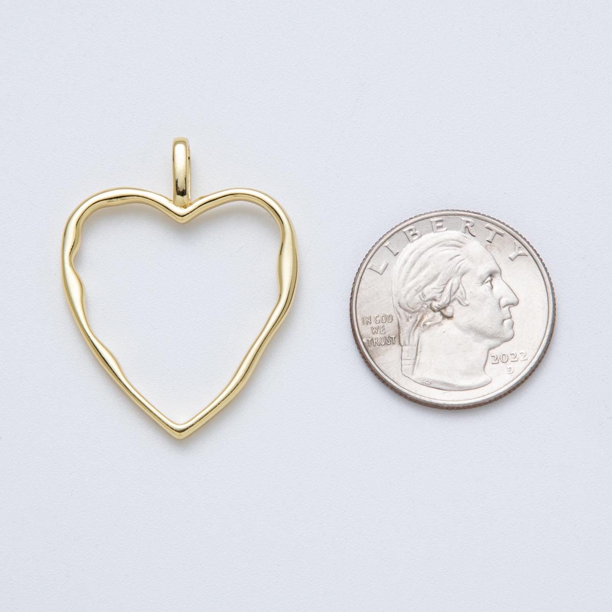 14K Gold Filled 36.3mm Minimalist Open Molten Heart Charm Geometric love jewelry DIY Supply for custom necklace | Charms-00038