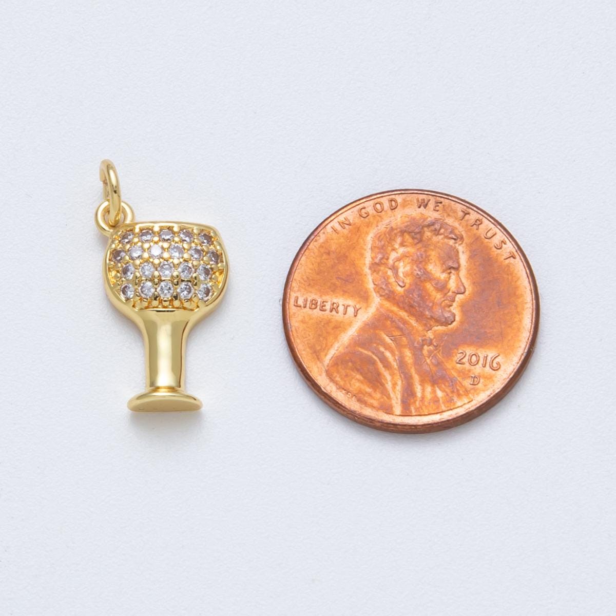 14K Gold Filled 16.6mm Micro Paved CZ Champagne Wine Charm Elegant Pendant DIY Jewelry Supply custom necklace and bracelet | Charms-00039