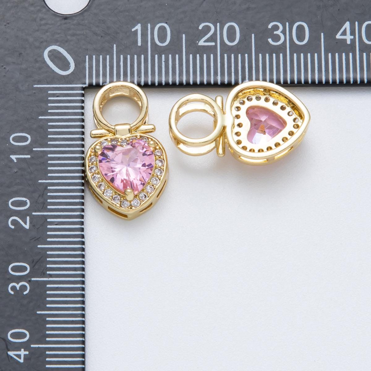 18k gold filled tiny heart charm pink cubic Zirconia micro pave charm for necklace component Charms-00146