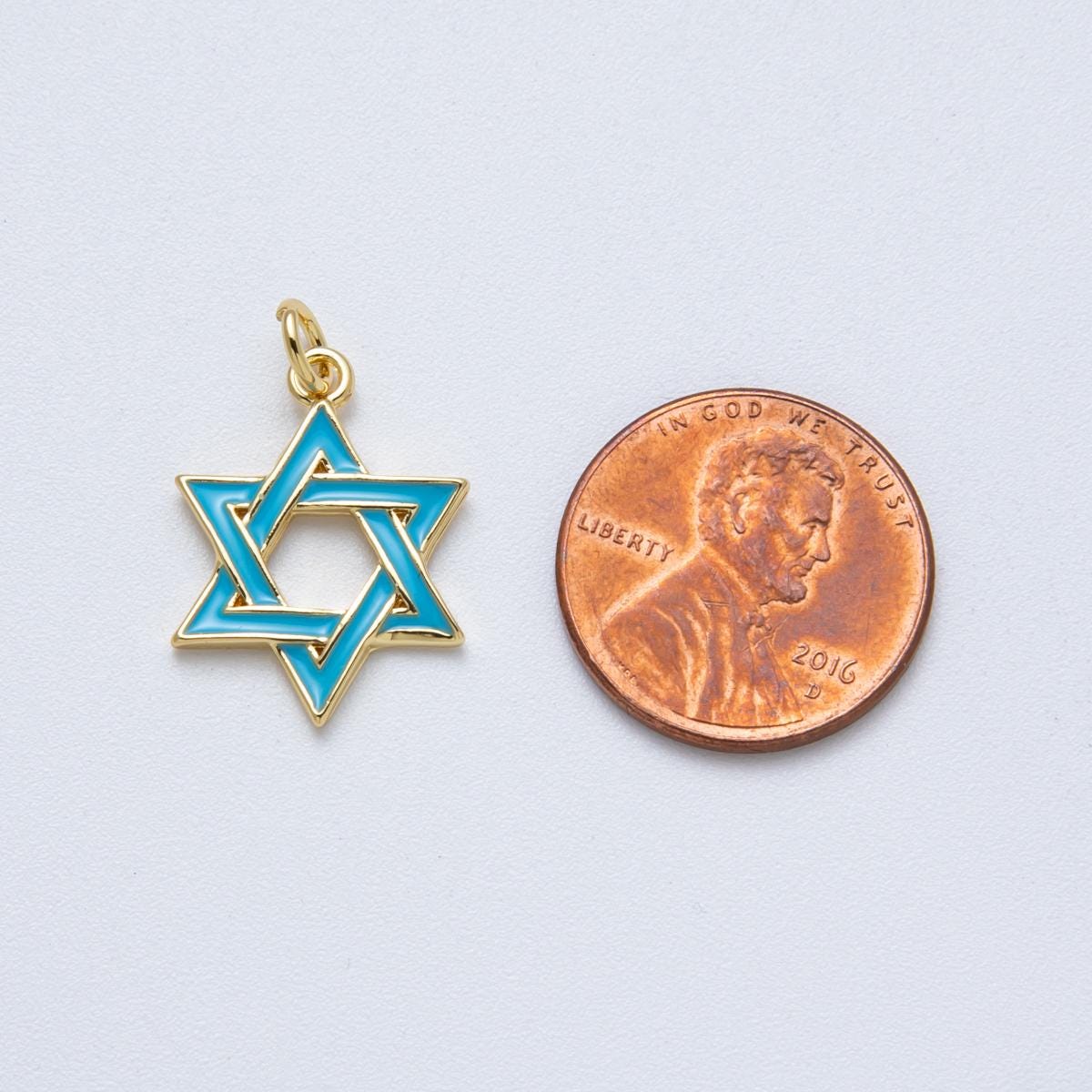 14K Gold Filled 20mm Teal Turquoise Enamel Star of David Open Charm Religious Symbol Pendant Minimalist DIY Jewelry Supply | Charms-00017