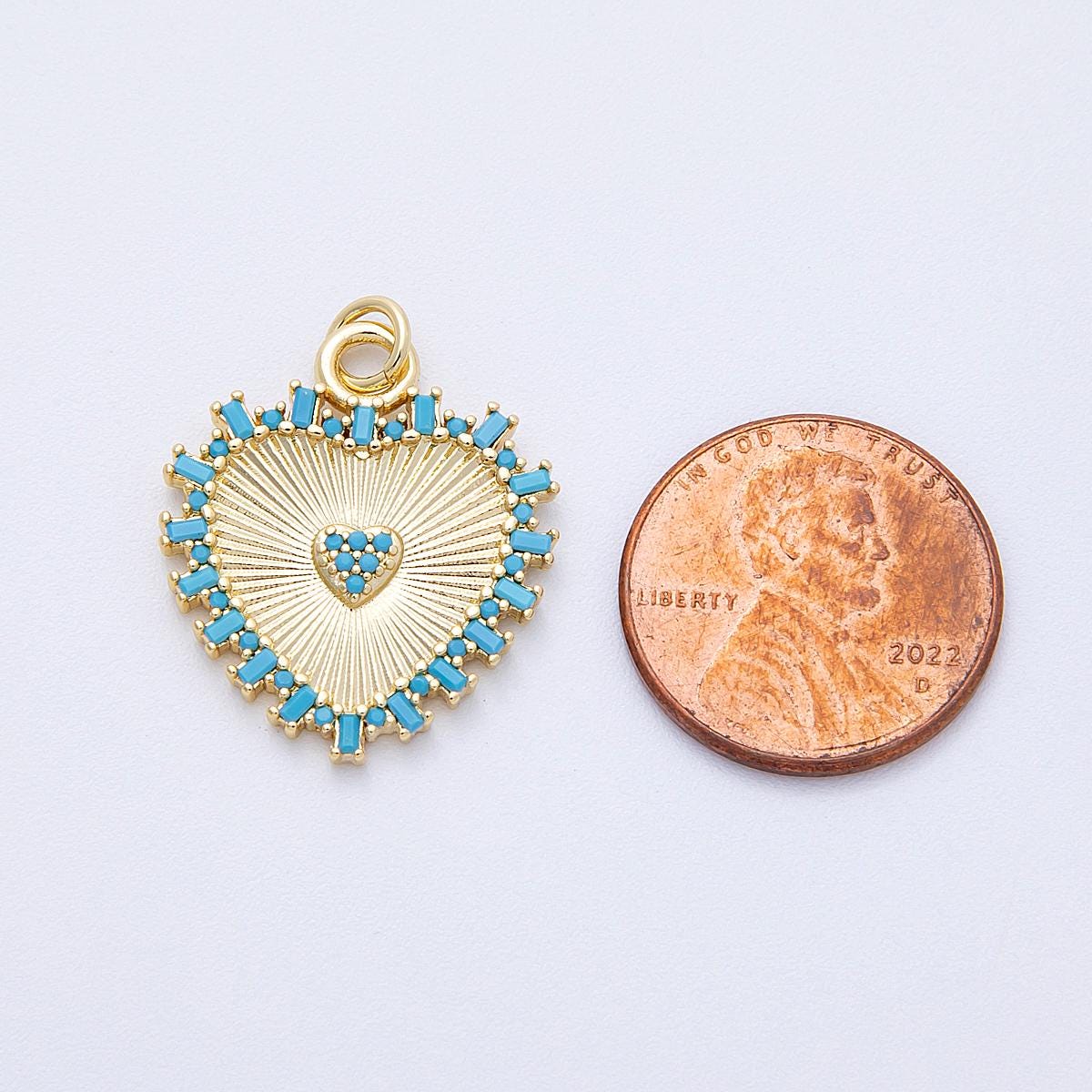 16K Gold Filled 23mm Turquoise Sunburst Heart Charm Vibrant Sunray Pendant DIY Jewelry Making Supply Gift for her | CHARMS-00127