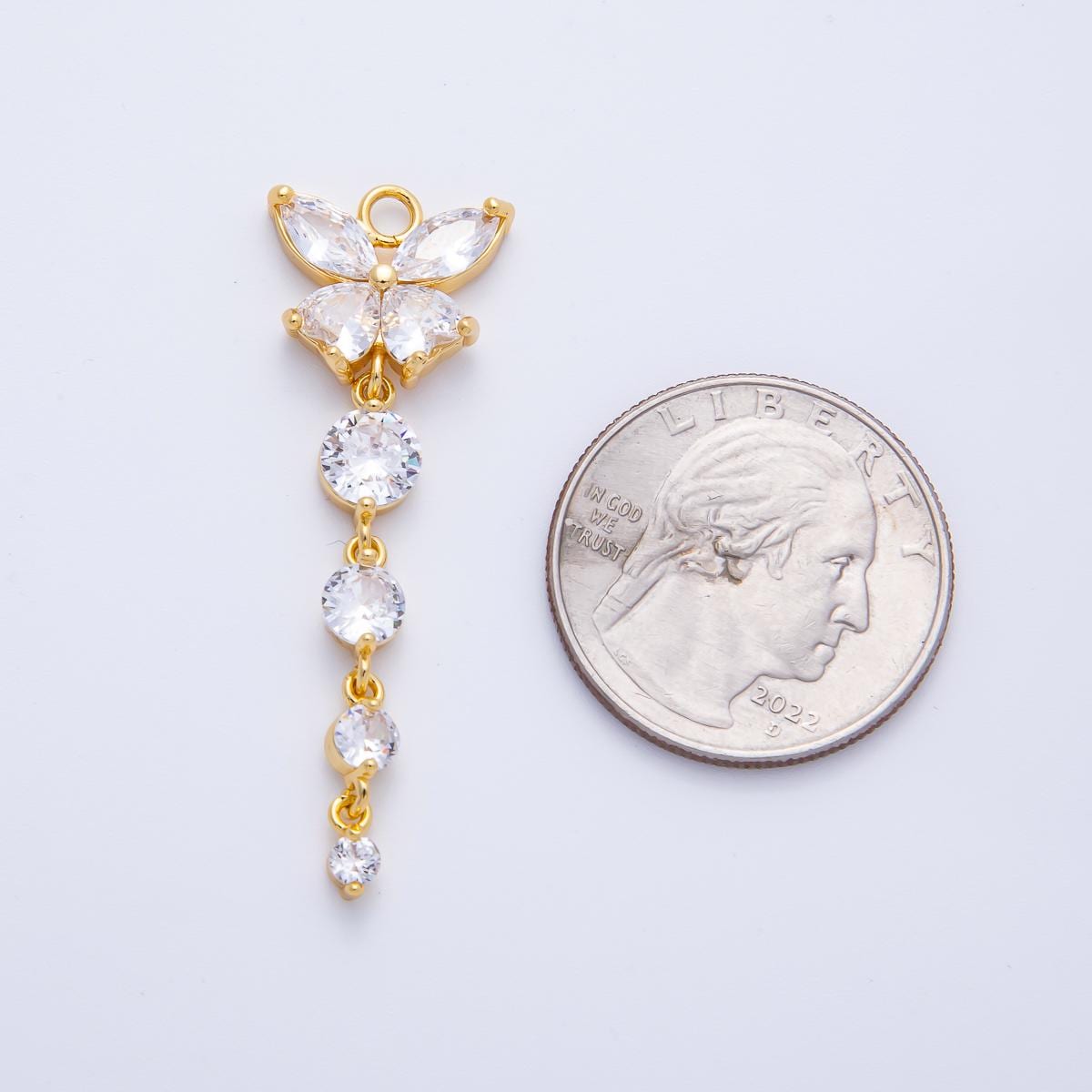 18K Gold Filled 45mm Clear CZ Butterfly Lariat Drop Charm DIY Jewelry Making Supply for Custom Necklace Trendy Piece | Charms-00054